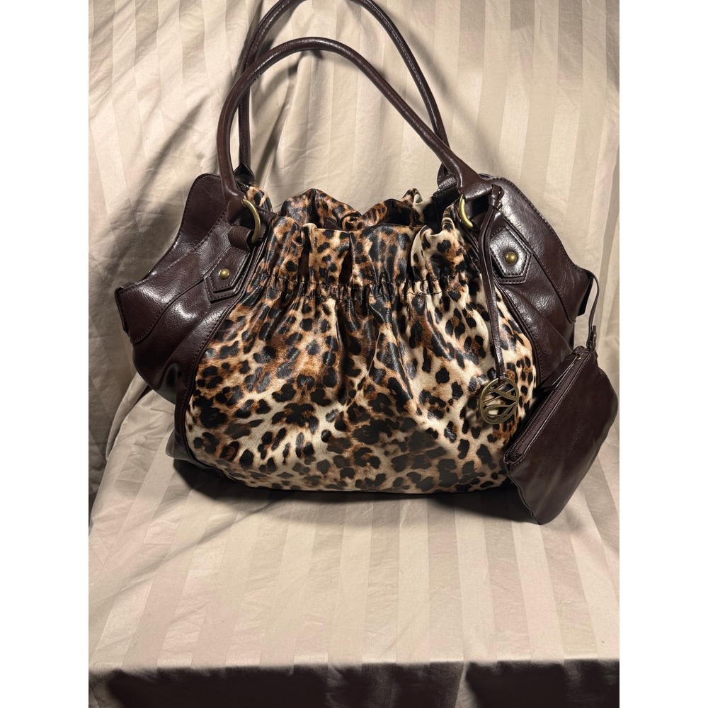 Style & Co Leopard Print Shoulder Bag Brown Faux Leather Tote with Pouch